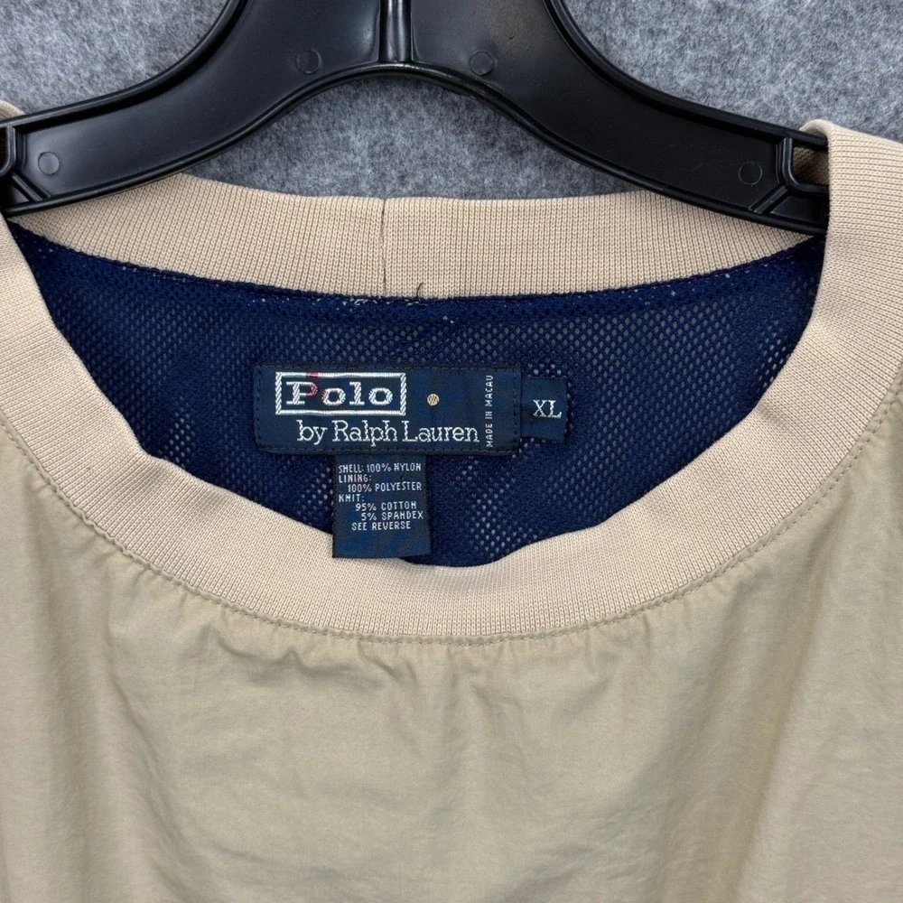 Polo Ralph Lauren Mens XL Tan‎ Nylon Mesh Lined Golf Crest Pullover Windbreaker